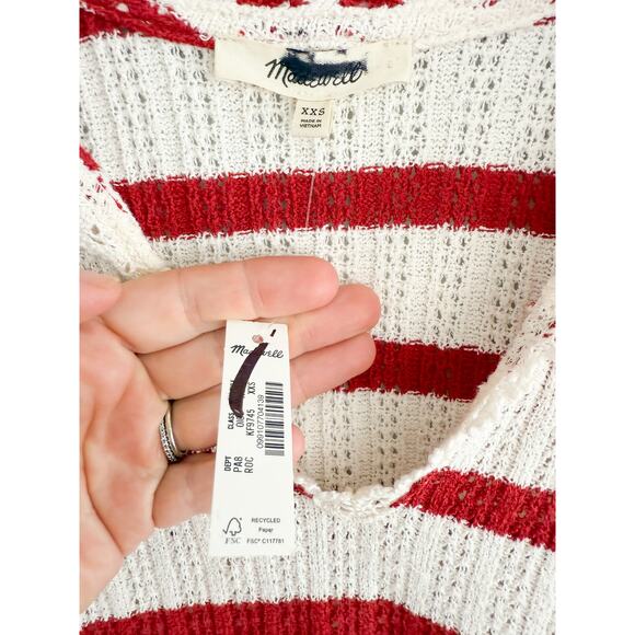 Madewell | NWT Crochet-Knit V-Neck Sweater Tee in Red Ochre | Sz XXS - Picture 5 of 10